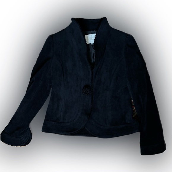 Black Sueded Jacket with Decorative Button-1980’s Vintage from Japan - Picture 4 of 5